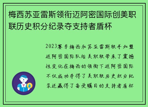 梅西苏亚雷斯领衔迈阿密国际创美职联历史积分纪录夺支持者盾杯
